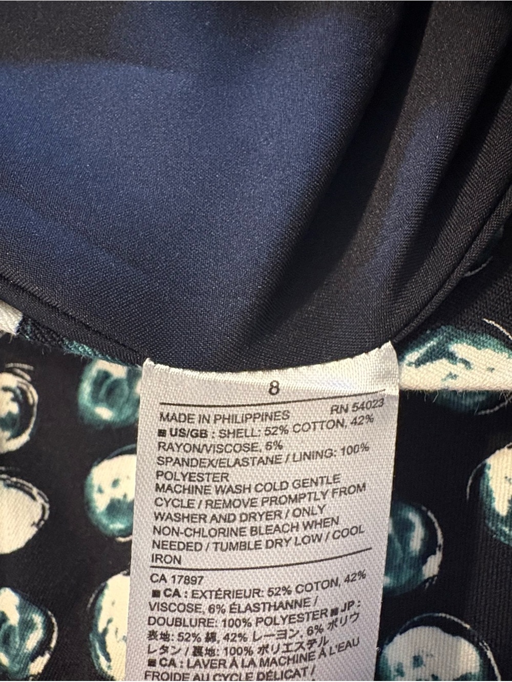 Banana Republic Skater A-Line Skirt Navy Teal Dot Print Lined Pockets Size 8 - Picture 9 of 12